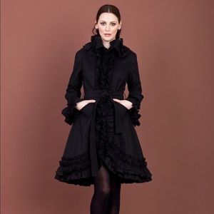 SAMUEL DONG RUFFLE COAT/TRENCH Size M Black